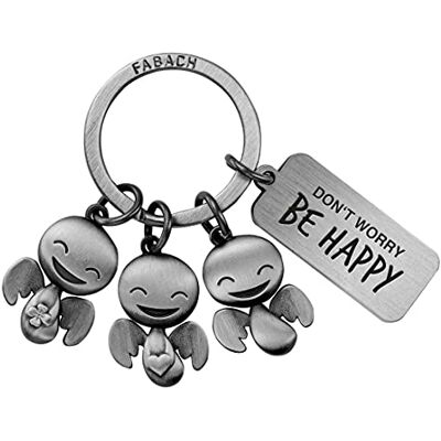 FABACH Gelukkig Trio beschermengel sleutelhanger met gravure Geluksengel cadeau motivatie Don't Worry be Happy, antiek zilver, eenheidsmaat, klassiek FABACH Gelukkig Trio beschermengel sleutelhanger met gravure Geluksengel cadeau motivatie Don't Worry be Happy, antiek zilver, eenheidsmaat, klassiek