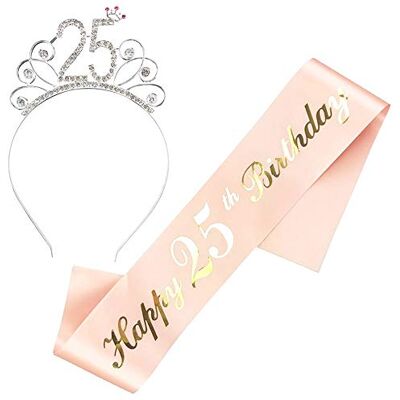JKJF Sjaal Happy 25e verjaardag 25e jaar kristal tiara strass kroon haarband voor vrouwen verjaardagscadeau feestdecoratie accessoires roségoud 2 stuks JKJF Sjaal Happy 25e verjaardag 25e jaar kristal tiara strass kroon haarband voor vrouwen verjaardagscadeau feestdecoratie accessoires roségoud 2 stuks