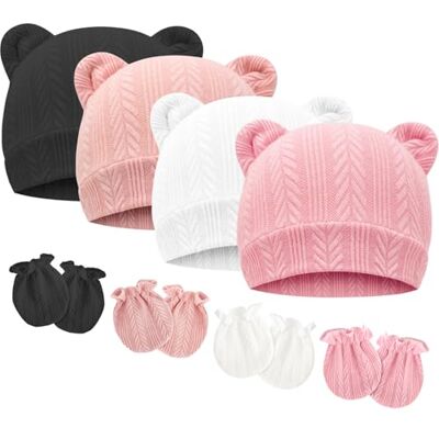 DRESHOW Babymutsen en wanten, beschermende wanten, pasgeborenen, peuters, zacht, schattig, gebreid, muts, 0-6 maanden, één maat, 4 Sets: Bear Ears Hoeden & Mittens A08UK, Eén maat Eén maat DRESHOW Babymutsen en wanten, beschermende wanten, pasgeborenen, peuters, zacht, schattig, gebreid, muts, 0-6 maanden, één maat, 4 Sets: Bear Ears Hoeden & Mittens A08UK, Eén maat Eén maat