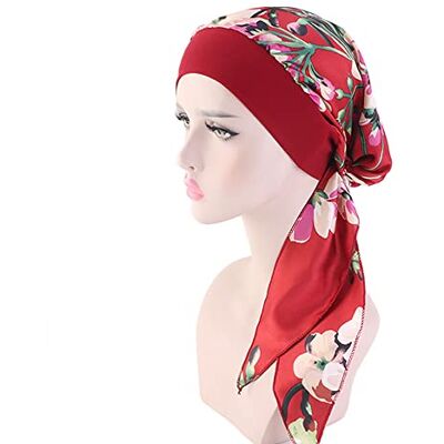 JUHONNZ Chemotulband voor dames, elastische katoenen tulband, satijnen tulband, hoofddeksel, hoofddeksel, voor kankervrouwen, rode wijnbloem, M JUHONNZ Chemotulband voor dames, elastische katoenen tulband, satijnen tulband, hoofddeksel, hoofddeksel, voor kankervrouwen, rode wijnbloem, M