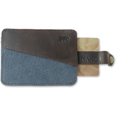 Alaskan MAKER Extra platte herenportemonnee met RFID-bescherming voor mobiele telefoon, pull-out-systeem, vintage leer en robuust katoen, kaarthouder en portemonnee, Navy Blauw, Compacte portemonnee Alaskan MAKER Extra platte herenportemonnee met RFID-bescherming voor mobiele telefoon, pull-out-systeem, vintage leer en robuust katoen, kaarthouder en portemonnee, Navy Blauw, Compacte portemonnee