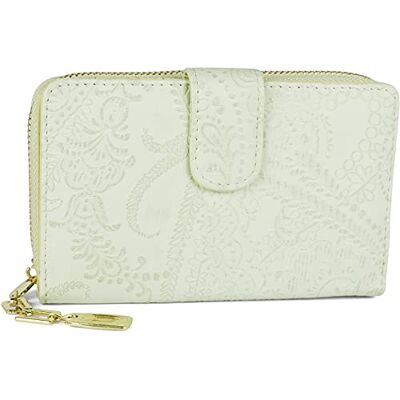 styleBREAKER 02040098 Portemonnee met paisley-patroon en bloemen in reliëf, ritssluiting rondom, RFID-bescherming, portemonnee voor dames, Lime groen, Modern styleBREAKER 02040098 Portemonnee met paisley-patroon en bloemen in reliëf, ritssluiting rondom, RFID-bescherming, portemonnee voor dames, Lime groen, Modern