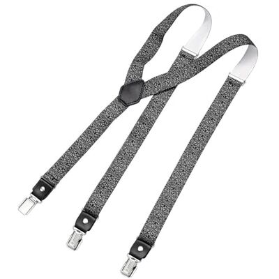 DonDon Smalle bretels voor heren, 2,5 cm, met 3 clips, extra sterke vintage bretels in Y-vorm, zwarte ornamenten Eén maat DonDon Smalle bretels voor heren, 2,5 cm, met 3 clips, extra sterke vintage bretels in Y-vorm, zwarte ornamenten Eén maat
