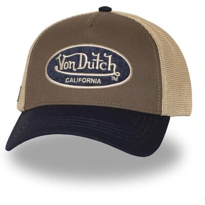Von Dutch Tricolour Oval Logo Pet Dames/Heren Trucker Baseball Mesh Cap Snapback met klep voor Zomer/Winter, Blauw-Beige, Eén maat Eén maat Von Dutch Tricolour Oval Logo Pet Dames/Heren Trucker Baseball Mesh Cap Snapback met klep voor Zomer/Winter, Blauw-Beige, Eén maat Eén maat