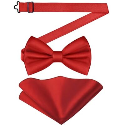 URAQT Klassieke voorgeknoopte vlinderdas in effen kleur en vierkante zakdoek voor heren, vlinderdas en satijnen zakdoek, verstelbare formele vlinderdas voor feesten, bruiloften, Helder rood Regular size URAQT Klassieke voorgeknoopte vlinderdas in effen kleur en vierkante zakdoek voor heren, vlinderdas en satijnen zakdoek, verstelbare formele vlinderdas voor feesten, bruiloften, Helder rood Regular size
