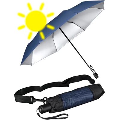 iX-brella City trekking paraplu met extra lange stok en uv- en hittebescherming, blauw/zilver, uv-bescherming en hittebescherming, Handopener zakparaplu iX-brella City trekking paraplu met extra lange stok en uv- en hittebescherming, blauw/zilver, uv-bescherming en hittebescherming, Handopener zakparaplu