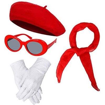 NUWIND Klassieke Franse baret uit de jaren 40, wollen baretten, mutsen, sjaal, handschoenen, ovale retro zonnebril, rood, 5 count (verpakking van 1) NUWIND Klassieke Franse baret uit de jaren 40, wollen baretten, mutsen, sjaal, handschoenen, ovale retro zonnebril, rood, 5 count (verpakking van 1)