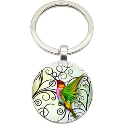 jannock Art Dance Vliegende kolibrie glazen sleutelhanger met convexe hanger, S, metaal, parel jannock Art Dance Vliegende kolibrie glazen sleutelhanger met convexe hanger, S, metaal, parel