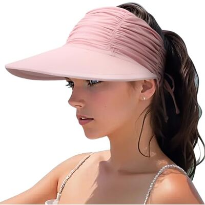 DRESHOW Vrouwen Zonneklep Hoed Brede Rand Hoed Verstelbare Opvouwbare Paardenstaart Strand Hoed Zomer UV Bescherming Outdoor Cap UPF 50+ Eén maat DRESHOW Vrouwen Zonneklep Hoed Brede Rand Hoed Verstelbare Opvouwbare Paardenstaart Strand Hoed Zomer UV Bescherming Outdoor Cap UPF 50+ Eén maat