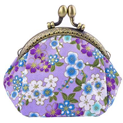 Oyachic Portemonnee met sluiting, kleine portemonnee, linnen, bloemenpatroon, voor dames, pure hoek, Paars., small Oyachic Portemonnee met sluiting, kleine portemonnee, linnen, bloemenpatroon, voor dames, pure hoek, Paars., small