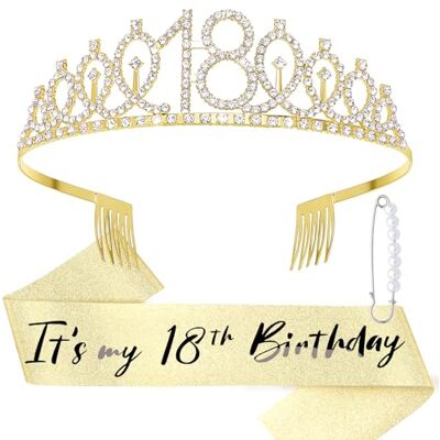 DRESHOW Kroon en sjaal voor de 18e verjaardag voor vrouwen, kroon en diadeem voor de 16e verjaardag voor meisjes, strass-tiara's, decoraties, haaraccessoires, sjaal Taille unique DRESHOW Kroon en sjaal voor de 18e verjaardag voor vrouwen, kroon en diadeem voor de 16e verjaardag voor meisjes, strass-tiara's, decoraties, haaraccessoires, sjaal Taille unique