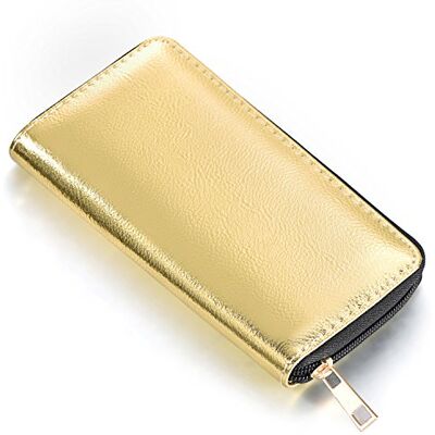DonDon Damesportemonnee zacht metallic met ritssluiting gouden portemonnee 20 x 10 x 2,5 cm DonDon Damesportemonnee zacht metallic met ritssluiting gouden portemonnee 20 x 10 x 2,5 cm