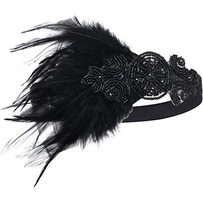 BABEYOND Coucoland Gatsby Haarband met kristallen, jaren '20, veer, Gatsby-stijl, charleston hoofdband, jaren 20, vintage, themafeest, zwart, Eén maat BABEYOND Coucoland Gatsby Haarband met kristallen, jaren '20, veer, Gatsby-stijl, charleston hoofdband, jaren 20, vintage, themafeest, zwart, Eén maat