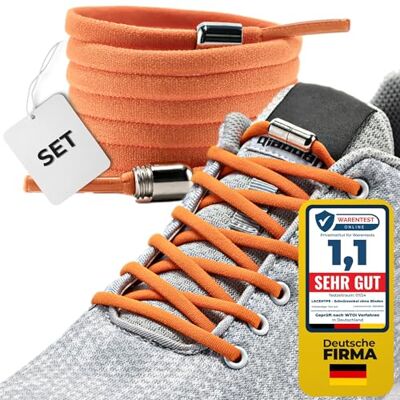 LaceHype 1 of 2 paar hoogwaardige elastische veters zonder knopen met metalen capsules, set voor 1 of 2 paar, met sneakercapsules, Oranje 2-Paar LaceHype 1 of 2 paar hoogwaardige elastische veters zonder knopen met metalen capsules, set voor 1 of 2 paar, met sneakercapsules, Oranje 2-Paar