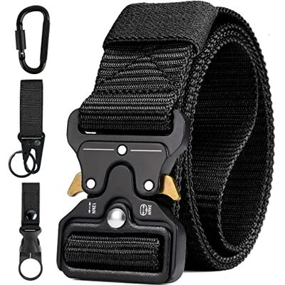 AivaToba Tactische riem voor heren, zwaar nylonweefsel in militaire stijl met metalen gesp met snelsluiting voor jachttraining (3 haken), 125 x 3,8 cm (l x b) 125cm AivaToba Tactische riem voor heren, zwaar nylonweefsel in militaire stijl met metalen gesp met snelsluiting voor jachttraining (3 haken), 125 x 3,8 cm (l x b) 125cm