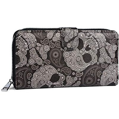 styleBREAKER Damesportemonnee met kasjmier-print, ritssluiting en drukknoop, portemonnee 02040135, Zwart-wit, Portemonnee styleBREAKER Damesportemonnee met kasjmier-print, ritssluiting en drukknoop, portemonnee 02040135, Zwart-wit, Portemonnee