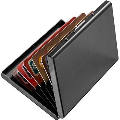 Enyoir Slanke RFID-portemonnee voor creditcards, blokkeert identiteitsdieven, roestvrij staal en aluminium hoes met 6 pvc-sleuven, zwart, S, klassiek Enyoir Slanke RFID-portemonnee voor creditcards, blokkeert identiteitsdieven, roestvrij staal en aluminium hoes met 6 pvc-sleuven, zwart, S, klassiek