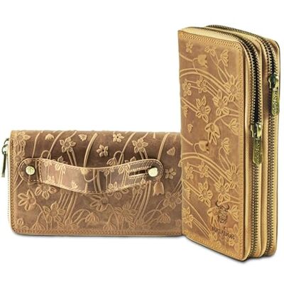MATADOR Madrid Leren damesportemonnee met elegante geschenkverpakking Leren damesportemonnee met RFID-bescherming Luxe leren portemonnee voor dames, Lichtbruine bloemen, Klassiek MATADOR Madrid Leren damesportemonnee met elegante geschenkverpakking Leren damesportemonnee met RFID-bescherming Luxe leren portemonnee voor dames, Lichtbruine bloemen, Klassiek