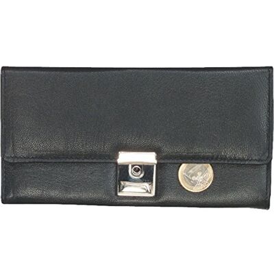 ALASSIO 42080 Portemonnee van nappaleer met metalen ketting en karabijnhaak, 18,5 x 9,5 x 3 cm, zwart, zwart., Portemonnee ALASSIO 42080 Portemonnee van nappaleer met metalen ketting en karabijnhaak, 18,5 x 9,5 x 3 cm, zwart, zwart., Portemonnee