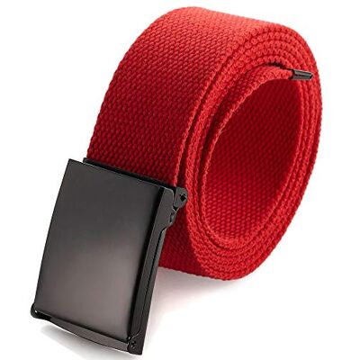 Mile High Life Geweven canvas riem gesneden tot 1,32 m met vaste militaire gesp met klep, rood, 142 cm 132 cm ou 142 cm Mile High Life Geweven canvas riem gesneden tot 1,32 m met vaste militaire gesp met klep, rood, 142 cm 132 cm ou 142 cm