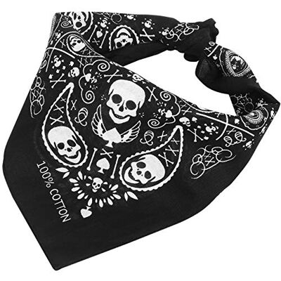 TRIXES Zwarte bandana-sjaal aan beide zijden bedrukt in doodshoofd met geruite rand Eén maat TRIXES Zwarte bandana-sjaal aan beide zijden bedrukt in doodshoofd met geruite rand Eén maat