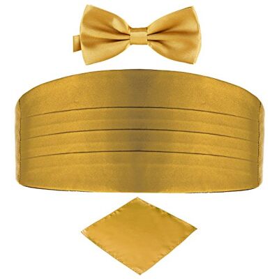 DonDon Cummerbund smoking riem, vlinderdas voor heren en zakdoeken in bijpassende kleur, glanzend, voor plechtige gelegenheden s, Goud Taille unique DonDon Cummerbund smoking riem, vlinderdas voor heren en zakdoeken in bijpassende kleur, glanzend, voor plechtige gelegenheden s, Goud Taille unique
