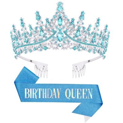DRESHOW Verjaardagskroon en sjaal voor vrouwen, koninginnenkroon en diadeem van strass, tiara's en sjaals, verjaardag, meisjes, decoratie, haaraccessoires DRESHOW Verjaardagskroon en sjaal voor vrouwen, koninginnenkroon en diadeem van strass, tiara's en sjaals, verjaardag, meisjes, decoratie, haaraccessoires
