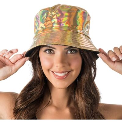Chaks Holografische vissershoed, bucket hoed met glans, pet voor festival, carnaval, themafeest Chaks Holografische vissershoed, bucket hoed met glans, pet voor festival, carnaval, themafeest