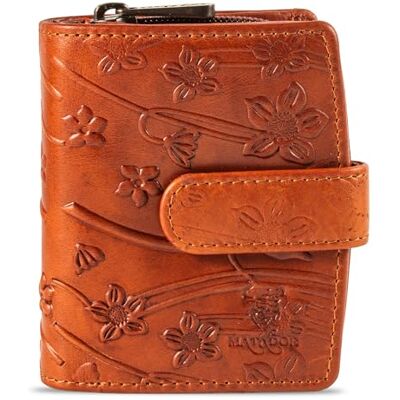 MATADOR Valencia MINI Kleine portemonnee voor dames Van leer Met elegante geschenkdoos Met RFID-blokker Luxe mini-portemonnee Veel kaartvakken Bruine bloemen MATADOR Valencia MINI Kleine portemonnee voor dames Van leer Met elegante geschenkdoos Met RFID-blokker Luxe mini-portemonnee Veel kaartvakken Bruine bloemen