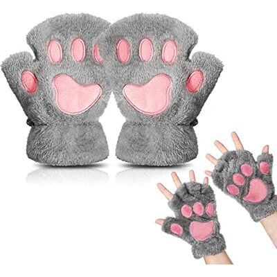 EQLEF Een paar grijze dames teddybeer kat Paw Claw halve handschoen vinger zachte winter handschoenen M EQLEF Een paar grijze dames teddybeer kat Paw Claw halve handschoen vinger zachte winter handschoenen M