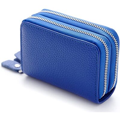 JUVEL Portemonnee van echt leer voor dames, creditcardhouder van leer, dubbele ritssluiting, wisselzak, portemonnee, kaarthouder, mini eenvoudige muntzak, Blauw, Klassiek JUVEL Portemonnee van echt leer voor dames, creditcardhouder van leer, dubbele ritssluiting, wisselzak, portemonnee, kaarthouder, mini eenvoudige muntzak, Blauw, Klassiek