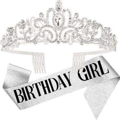 DRESHOW Verjaardagskroon en sjaal voor vrouwen, riem voor meisjes, verjaardag, diadeem van strass, verjaardagsdecoraties, haaraccessoires, glitterriem voor feest Taille unique DRESHOW Verjaardagskroon en sjaal voor vrouwen, riem voor meisjes, verjaardag, diadeem van strass, verjaardagsdecoraties, haaraccessoires, glitterriem voor feest Taille unique
