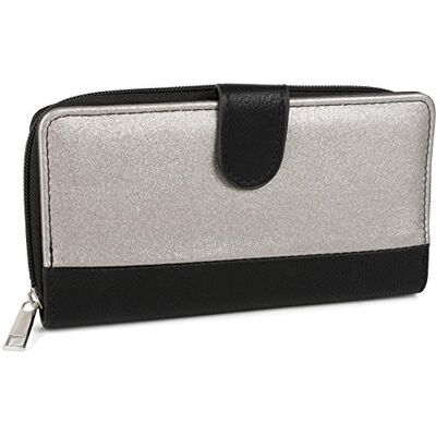 styleBREAKER 2-kleurige metallic portemonnee en drukknoopsluiting rondom, ritssluiting voor dames 02040082, zwart/zilver, eenheidsmaat, portemonnee, Zwart/Zilver, Portemonnee styleBREAKER 2-kleurige metallic portemonnee en drukknoopsluiting rondom, ritssluiting voor dames 02040082, zwart/zilver, eenheidsmaat, portemonnee, Zwart/Zilver, Portemonnee