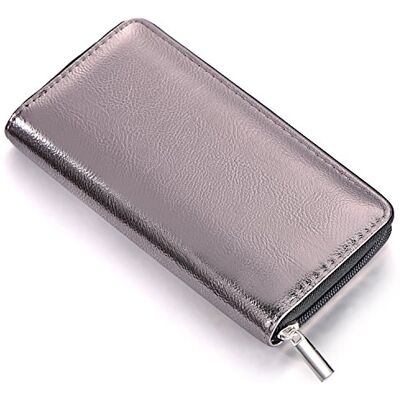 DonDon Portemonnee voor dames, zacht, metallic, met ritssluiting, goud, zilver, roségoud of grijs, 20 x 10 x 2,5 cm, grijs., Eén maat, Modern DonDon Portemonnee voor dames, zacht, metallic, met ritssluiting, goud, zilver, roségoud of grijs, 20 x 10 x 2,5 cm, grijs., Eén maat, Modern