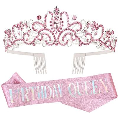 DRESHOW Kroon Verjaardagssjaal voor Vrouwen Strass-diadeem met Haardecoraties en Accessoires Taille unique DRESHOW Kroon Verjaardagssjaal voor Vrouwen Strass-diadeem met Haardecoraties en Accessoires Taille unique