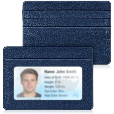 FINTIE Minimalistische slanke portemonnee met voorvak, RFID-blokkering, creditcardhouder met ID-venster voor dames en heren, marineblauw FINTIE Minimalistische slanke portemonnee met voorvak, RFID-blokkering, creditcardhouder met ID-venster voor dames en heren, marineblauw