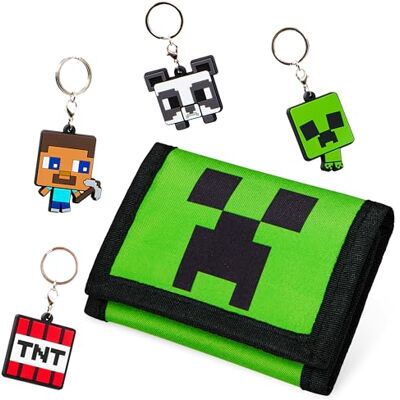 Minecraft Portemonnee voor kinderen, jongens, set sleutelhanger en portemonnee, kras, kinderen, jongeren, cadeau voor gamer, jongens, meisjes, Goodies Creeper Steve TNT Minecraft Portemonnee voor kinderen, jongens, set sleutelhanger en portemonnee, kras, kinderen, jongeren, cadeau voor gamer, jongens, meisjes, Goodies Creeper Steve TNT
