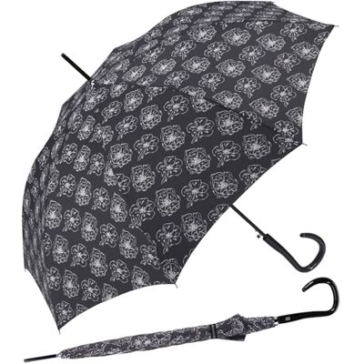 Pierre Cardin Zwarte en witte paraplu met zwarte bloem, paraplu, 105 cm, Paraplu Pierre Cardin Zwarte en witte paraplu met zwarte bloem, paraplu, 105 cm, Paraplu