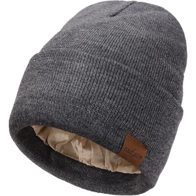 DRESHOW Wintermuts met satijn gevoerd voor dames en heren, zacht en warm, wintermuts met zijdeachtige voering, gebreid, muts met satijn, gevoerde muts, uniseks, 1 x satijnen gevoerde hoed: donkergrijs Taille unique DRESHOW Wintermuts met satijn gevoerd voor dames en heren, zacht en warm, wintermuts met zijdeachtige voering, gebreid, muts met satijn, gevoerde muts, uniseks, 1 x satijnen gevoerde hoed: donkergrijs Taille unique