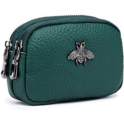 JUVEL Echt lederen portemonnee voor dames dubbele rits bijenwisselzak portemonnee kaarthouder mini portemonnee eenvoudige schattige muntenzak handig voor vrouwen, Groen JUVEL Echt lederen portemonnee voor dames dubbele rits bijenwisselzak portemonnee kaarthouder mini portemonnee eenvoudige schattige muntenzak handig voor vrouwen, Groen