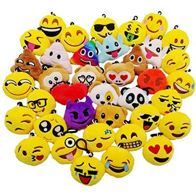 JZK 38 x Mini plushen speelgoed 5cm geel kleine emoji sleutelhanger voor kinder verjaardagfeest gunsten, kinderen verjaardagscadeau feest gasten cadeau JZK 38 x Mini plushen speelgoed 5cm geel kleine emoji sleutelhanger voor kinder verjaardagfeest gunsten, kinderen verjaardagscadeau feest gasten cadeau