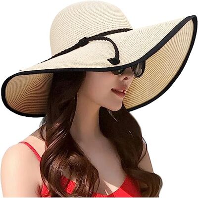 DRESHOW Capeline Strohoed voor dames, hoed met brede rand, zonnehoed, ademend, opvouwbaar, rond, strand, hoofddeksel, zonnehoed UPF 50+ One Size DRESHOW Capeline Strohoed voor dames, hoed met brede rand, zonnehoed, ademend, opvouwbaar, rond, strand, hoofddeksel, zonnehoed UPF 50+ One Size