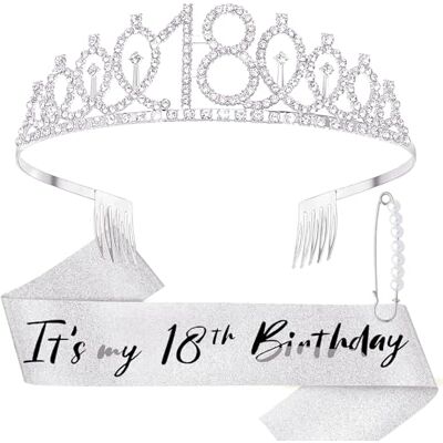 DRESHOW Kroon en sjaal voor de 18e verjaardag voor vrouwen, kroon en diadeem voor de 16e verjaardag voor meisjes, strass-tiara's, decoraties, haaraccessoires, sjaal Taille unique DRESHOW Kroon en sjaal voor de 18e verjaardag voor vrouwen, kroon en diadeem voor de 16e verjaardag voor meisjes, strass-tiara's, decoraties, haaraccessoires, sjaal Taille unique