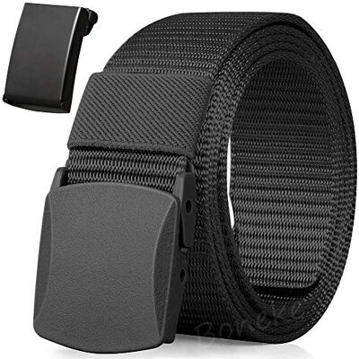 Boneke Nylon Belt, 2 Pack Mannen Militaire Tactische Ademende Belt, snelle doorgang door de luchthaven beveiliging. Metalen gesp+kunststof gesp, Zwart 51.18 "/ 130cm Boneke Nylon Belt, 2 Pack Mannen Militaire Tactische Ademende Belt, snelle doorgang door de luchthaven beveiliging. Metalen gesp+kunststof gesp, Zwart 51.18 "/ 130cm