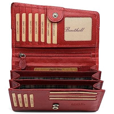 Benthill Grote damesportemonnee van echt leer RFID portemonnee groot XXL portemonnee met veel kaartvakken, rood, 17,5 cm x 10,5 cm x 4 cm, vintage Benthill Grote damesportemonnee van echt leer RFID portemonnee groot XXL portemonnee met veel kaartvakken, rood, 17,5 cm x 10,5 cm x 4 cm, vintage