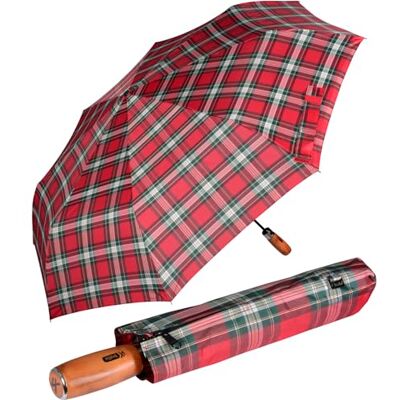 iX-brella IX de Brella Monsieur XXL display 121 cm met echt houten handvat en automatische sluiting, Rood geruit met handvat iX-brella IX de Brella Monsieur XXL display 121 cm met echt houten handvat en automatische sluiting, Rood geruit met handvat