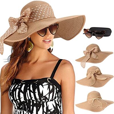 DRESHOW Dames Capeline Strohoed Brede Rand Hoed Zonnehoeden Ademend Opvouwbaar Roll Strand Cap Zonnehoed UPF 50+ Eén maat DRESHOW Dames Capeline Strohoed Brede Rand Hoed Zonnehoeden Ademend Opvouwbaar Roll Strand Cap Zonnehoed UPF 50+ Eén maat