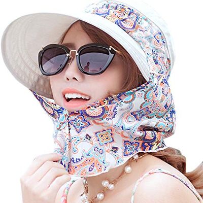 Qchomee Zonnehoed met klep voor dames, brede rand, , strand, reizen, zomer, kamperen, vissen, fietsen, tuinieren, opvouwbaar, volledige zonwering, met sjaal, afneembare nekbescherming, UPF 50+, Eén maat Qchomee Zonnehoed met klep voor dames, brede rand, , strand, reizen, zomer, kamperen, vissen, fietsen, tuinieren, opvouwbaar, volledige zonwering, met sjaal, afneembare nekbescherming, UPF 50+, Eén maat