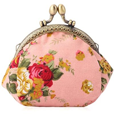 Oyachic Damesportemonnee Canvas Kiss Lock Coin Purse Portemonnee CLIC CLAC Retro Vintage Muntzak Roze Bloem Patroon Roze, 14 x 8 x 8 cm Oyachic Damesportemonnee Canvas Kiss Lock Coin Purse Portemonnee CLIC CLAC Retro Vintage Muntzak Roze Bloem Patroon Roze, 14 x 8 x 8 cm