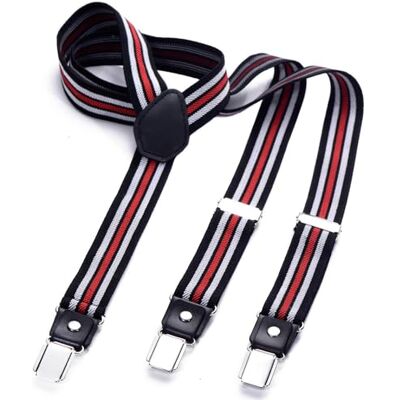 DonDon Smalle bretels voor heren, 2,5 cm, met 3 extra sterke Y-vormige clips, elastisch en in lengte verstelbaar, gestreept, zwart, rood, wit, één maat, Gestreept Zwart Rood Wit Taille unique DonDon Smalle bretels voor heren, 2,5 cm, met 3 extra sterke Y-vormige clips, elastisch en in lengte verstelbaar, gestreept, zwart, rood, wit, één maat, Gestreept Zwart Rood Wit Taille unique
